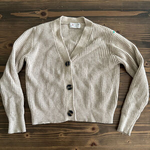 Women's Poof Apparel Beige Waffle Knit Button Front Cardigan S